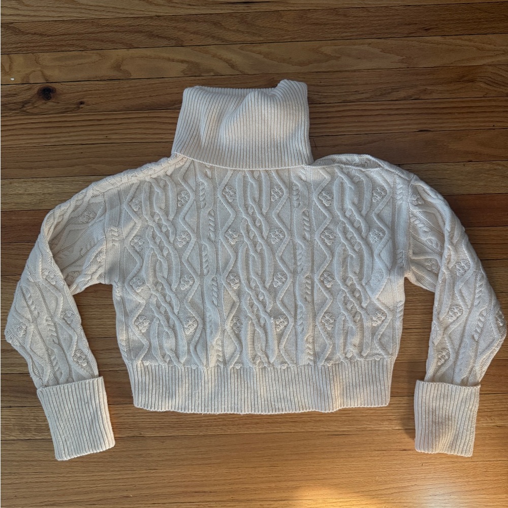 PAIGE Ivory Cable Knit one shoulder Turtleneck Sweater